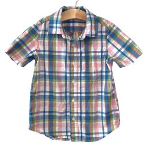 Gap Kids 5T Plaid Button Down Shirt Short Sleeve Multi Color Pink Blue 5Y